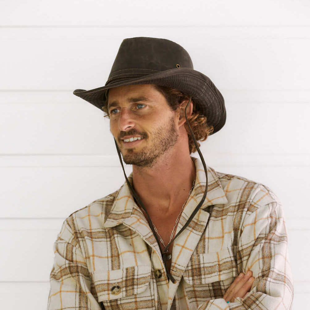 Man wearing Aussie style Outback hat by Conner Hats