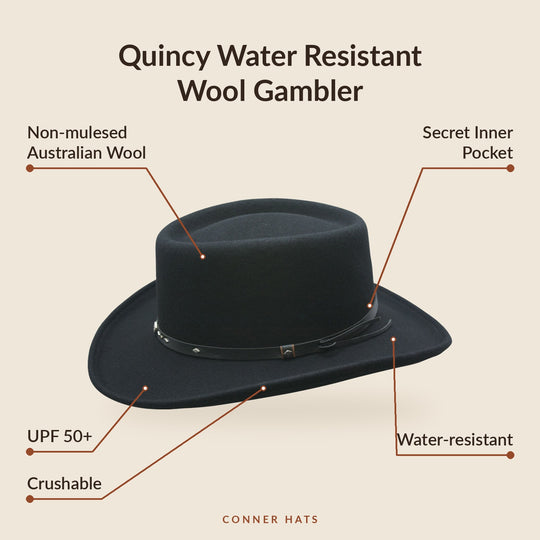 Conner Hats Gamblers Quincy Water Resistant Wool Gambler