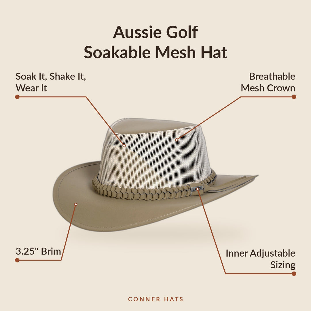 Conner Hats Outback Hats Aussie Golf Soakable Mesh Hat