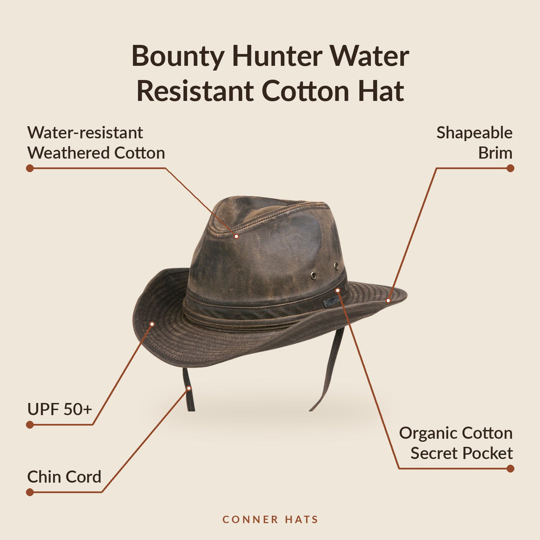 Conner Hats Outback Hats Bounty Hunter Water Resistant Cotton | Brown Outback Hat