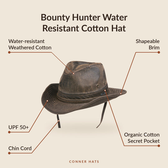Conner Hats Outback Hats Bounty Hunter Water Resistant Cotton | Brown Outback Hat