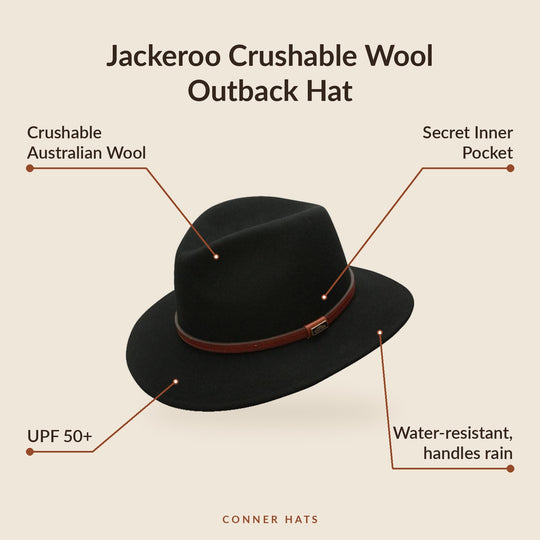 Conner Hats Outback Hats Jackeroo Crushable Wool | Outback Hat