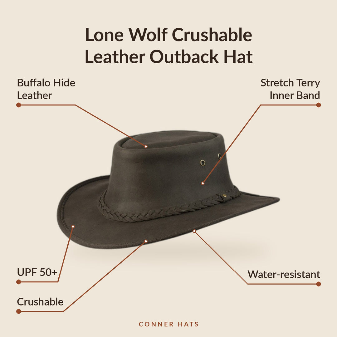 Conner Hats Outback Hats Lone Wolf Crushable Leather | Outback Hat