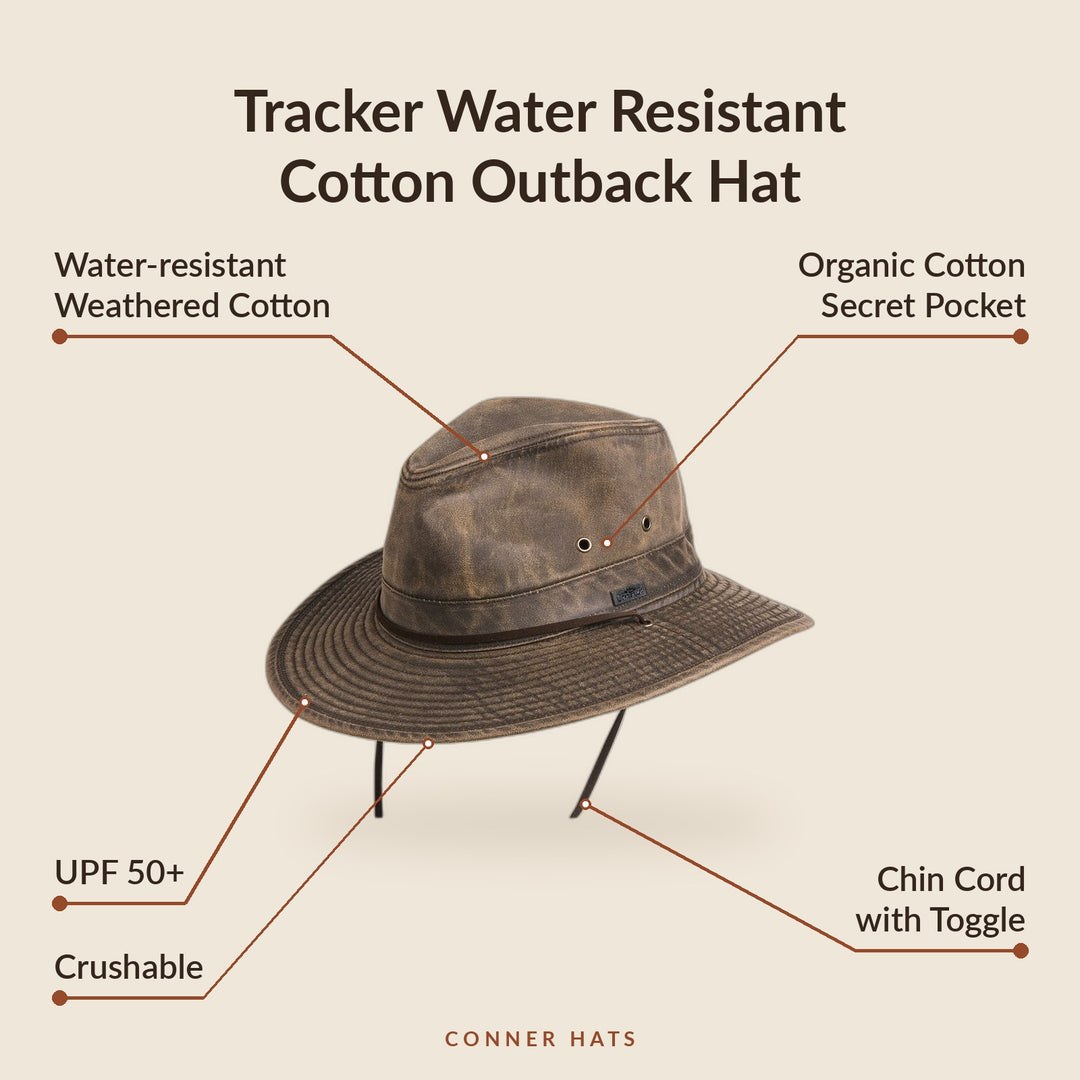 Conner Hats Outback Hats Tracker Water Resistant Cotton Outback Hat | Brown Wide Brim