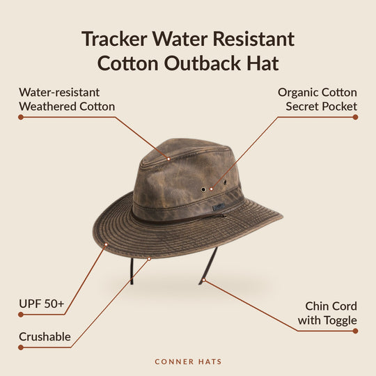 Conner Hats Outback Hats Tracker Water Resistant Cotton Outback Hat | Brown Wide Brim