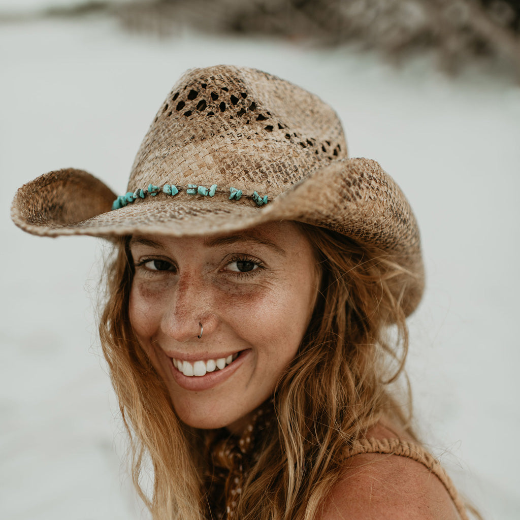Conner Hats Women's Hat Coffee / One Size Durango Turquoise Western | Womens Coffee Raffia Cowgirl Hat