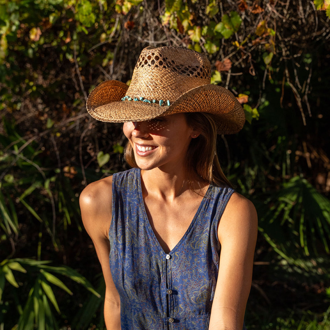 Conner Hats Women's Hat Coffee / One Size Durango Turquoise Western | Womens Coffee Raffia Cowgirl Hat
