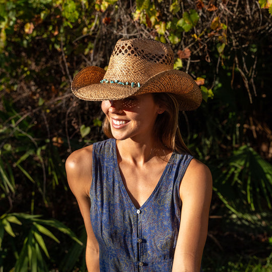 Conner Hats Women's Hat Coffee / One Size Durango Turquoise Western | Womens Coffee Raffia Cowgirl Hat