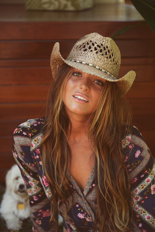Conner Hats Women's Hat Coffee / One Size Pearl Western Raffia Cowgirl Hat | Coffee