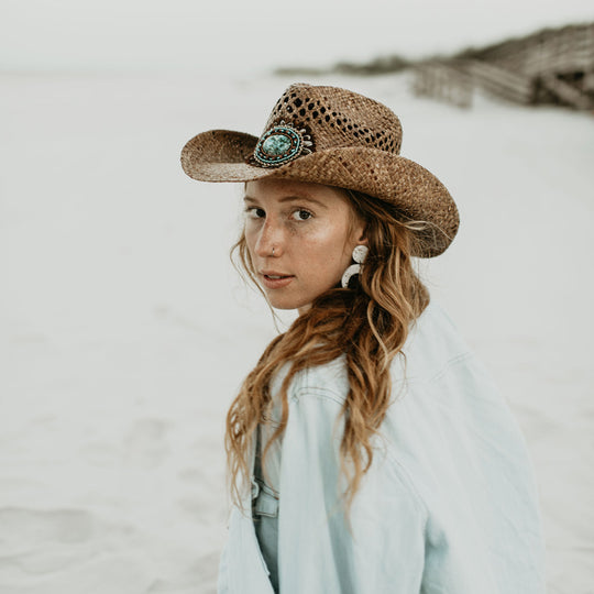 Conner Hats Women's Hat Western Bead and Feather Raffia | Womens Cowgirl Hat