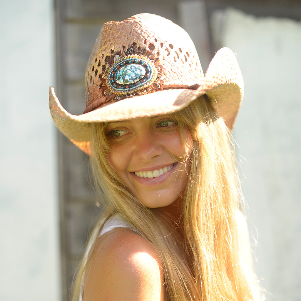 Conner Hats Women's Hat Western Bead and Feather Raffia | Womens Cowgirl Hat