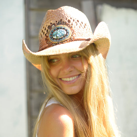 Conner Hats Women's Hat Western Bead and Feather Raffia | Womens Cowgirl Hat