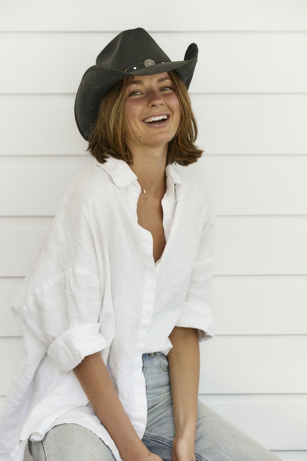 Woman wearing the Gunsmoke hat by Conner Hats