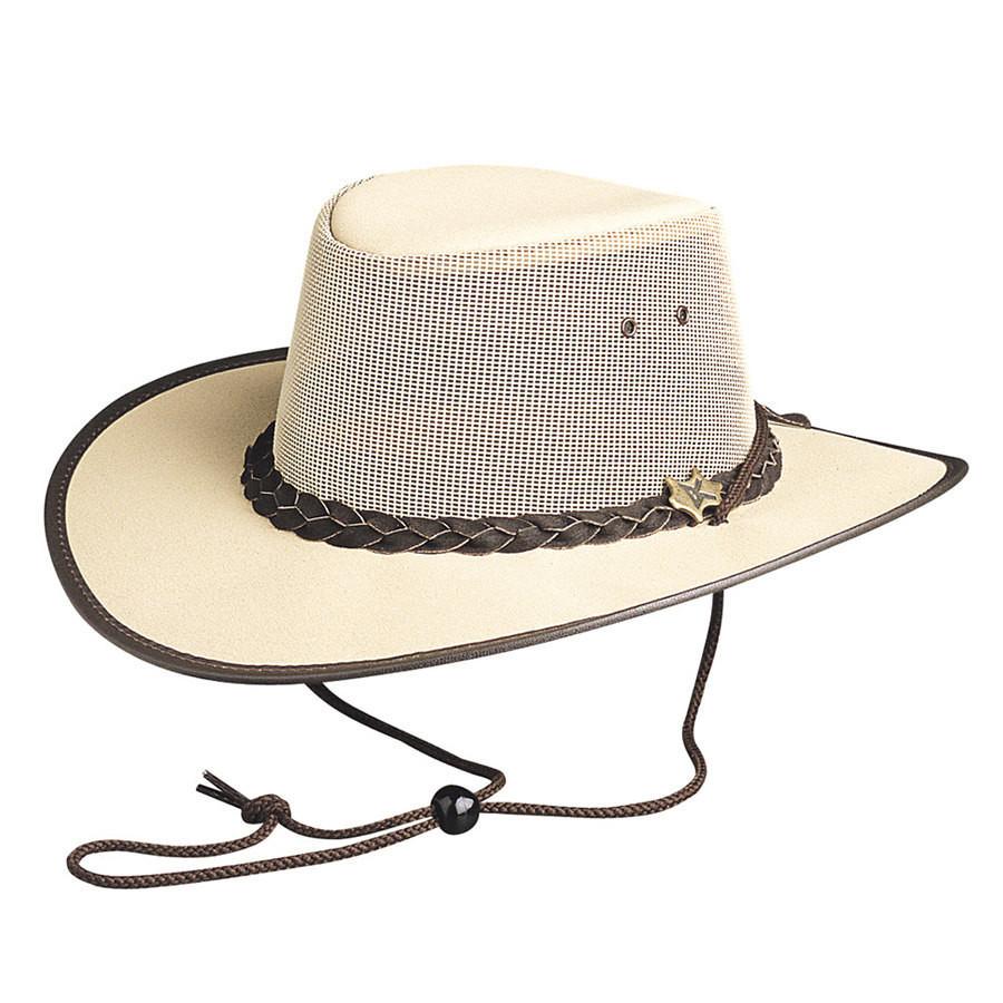 Australian made canvas cool as a breeze mesh hat with chin cord in color Beige