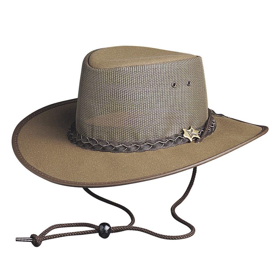 Australian made canvas cool as a breeze mesh hat with chin cord in color brown
