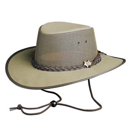 Australian made canvas cool as a breeze mesh hat with chin cord in color Khaki