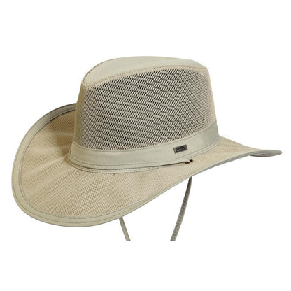 Lightweight cool mesh outback hiking hat made with recycled plastic bottles in color Khaki green 