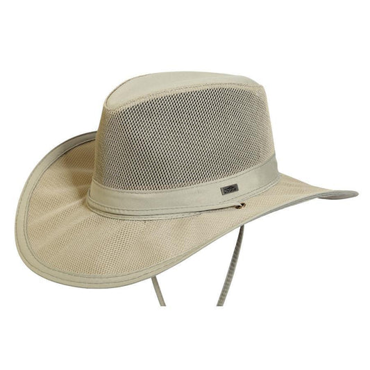 Lightweight cool mesh outback hiking hat made with recycled plastic bottles in color Khaki green 