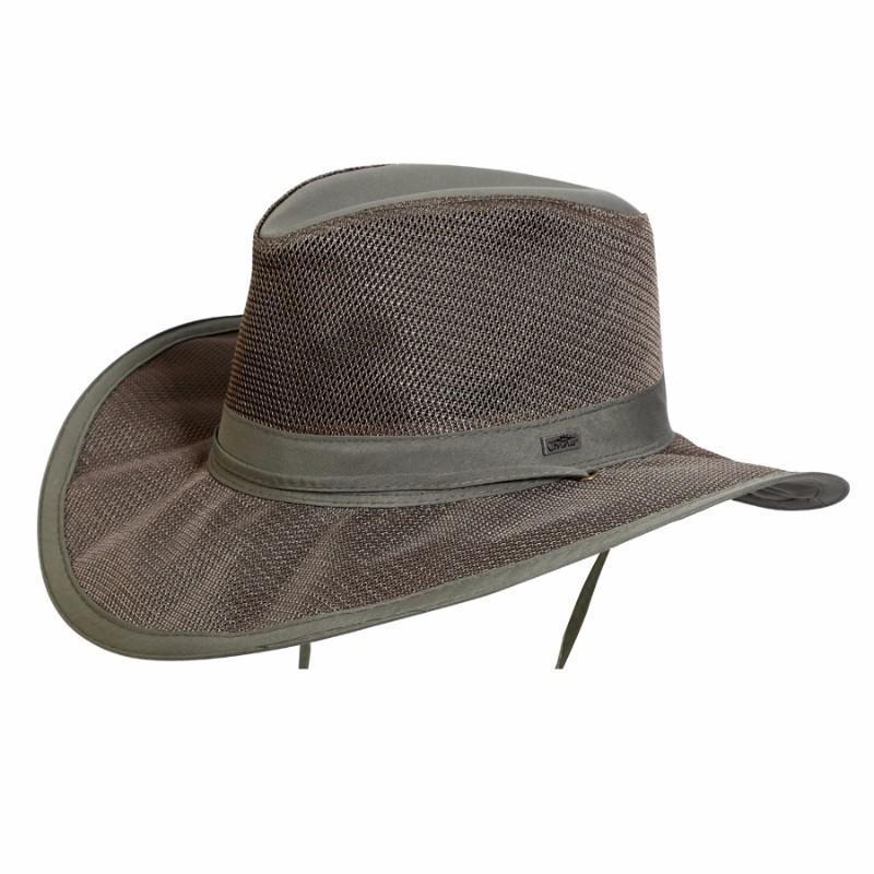 Lightweight cool mesh outback hiking hat made with recycled plastic bottles in color Olive