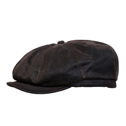 Weathered cotton newsboy cap flat cap in color Brown