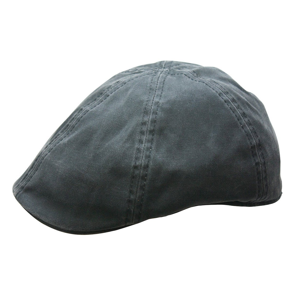 Black cloth newsboy cap that looks like leather