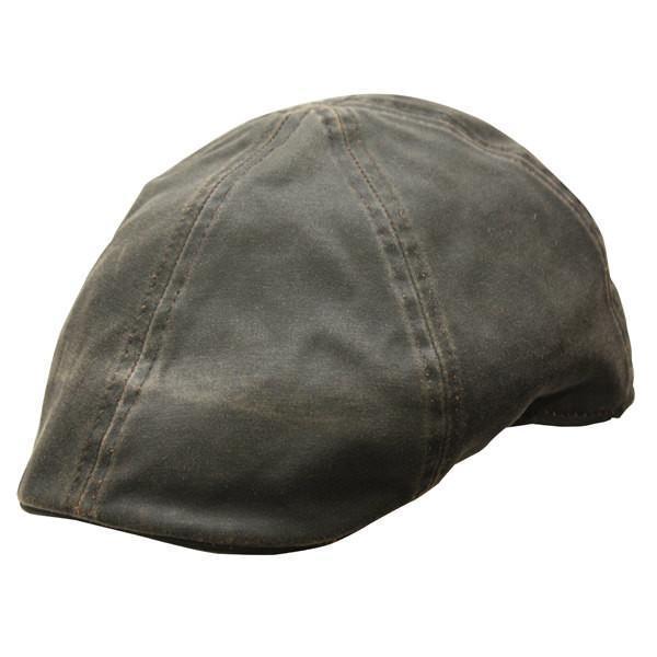 Brown cloth newsboy cap that looks like leather