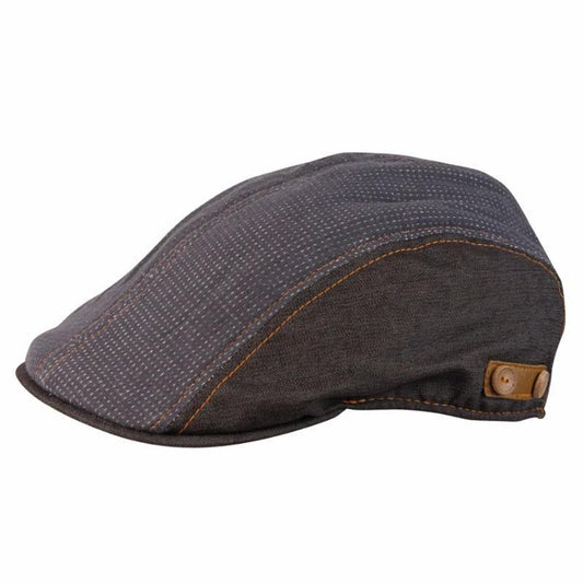 Cotton Newsboy Flat Cap with leather accent and buttons 