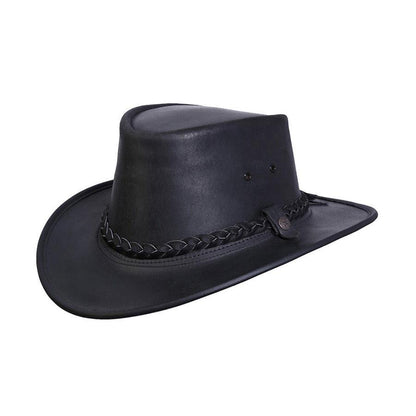 Bac Pac Traveller hat Handmade in Australia by BC Hats made from genuine oliy waterproof leather in color Black