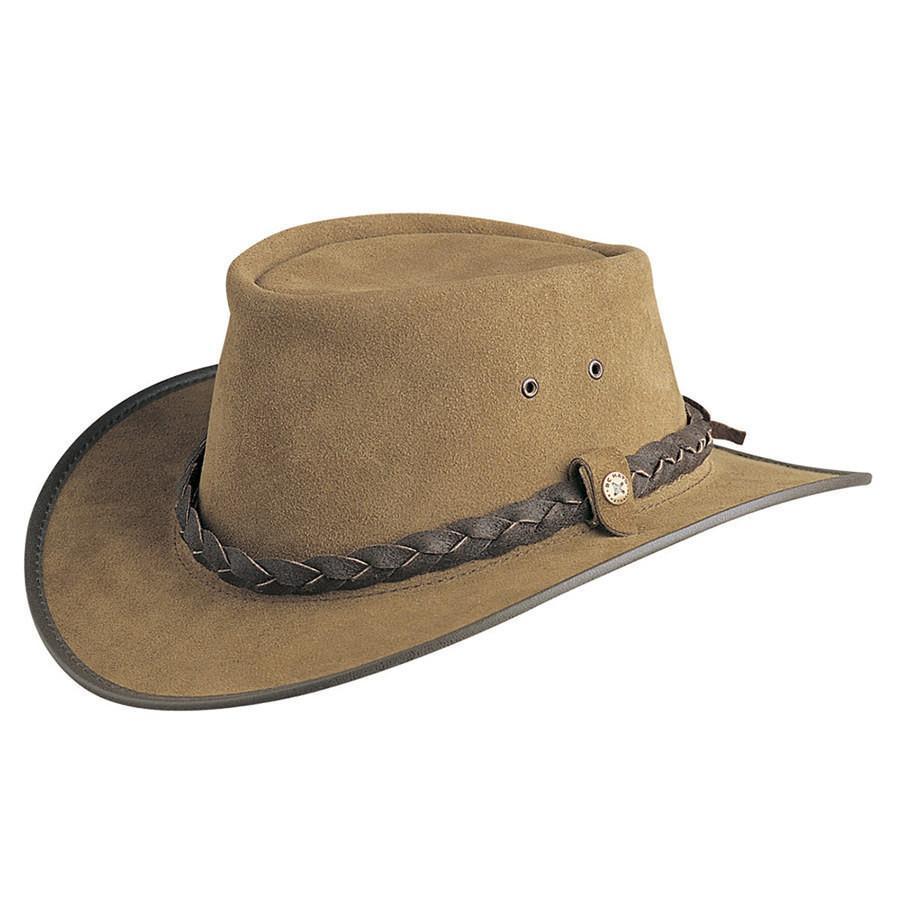 Bac Pac Traveller hat Handmade in Australia by BC Hats made from genuine suede waterproof leather in color Khaki