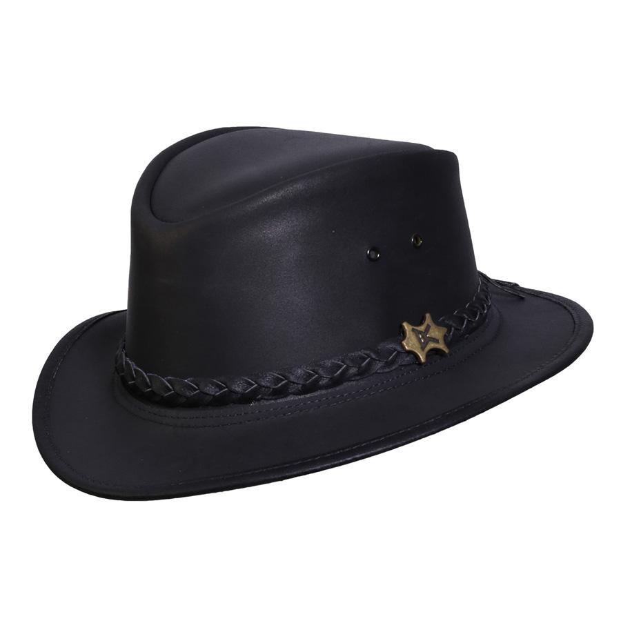 Leather Fedora hat made by BC Hats in color Black