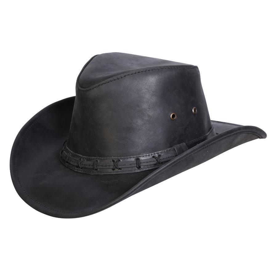 Leather outback and western style hat with shapeable brim in color Black