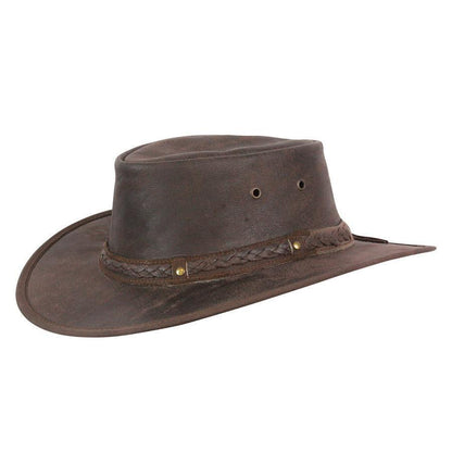 Australian outback leather hat in color brown with wide brim