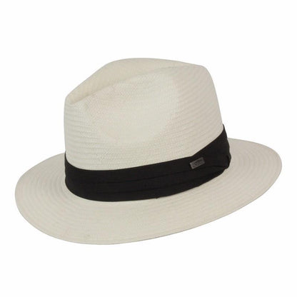 Straw fedora hat in Panama style with Black pugery band