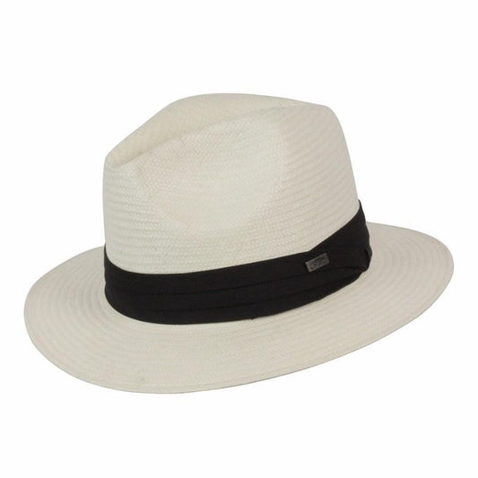 Straw fedora hat in Panama style with Black pugery band