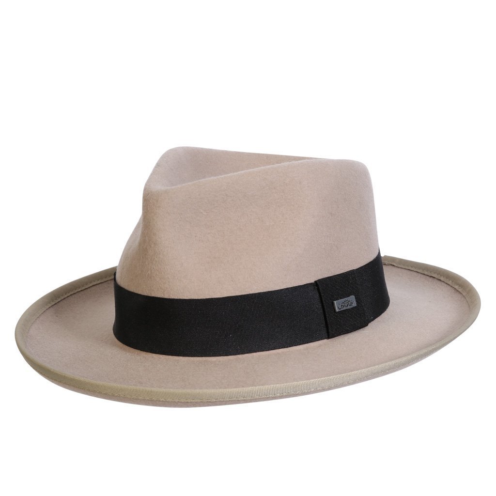 Wool fedora hat in color Putty with bound edge and grosgrain band