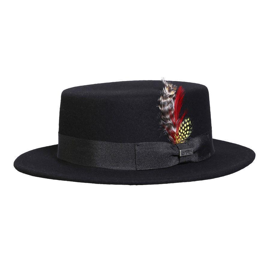 Black fedora with feather accent