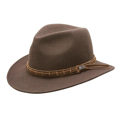 Outback wool hat in color Brown with leather hat band and Conner emblem